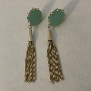Kendra Scott - statement earring, light turquoise stone with chain fringe